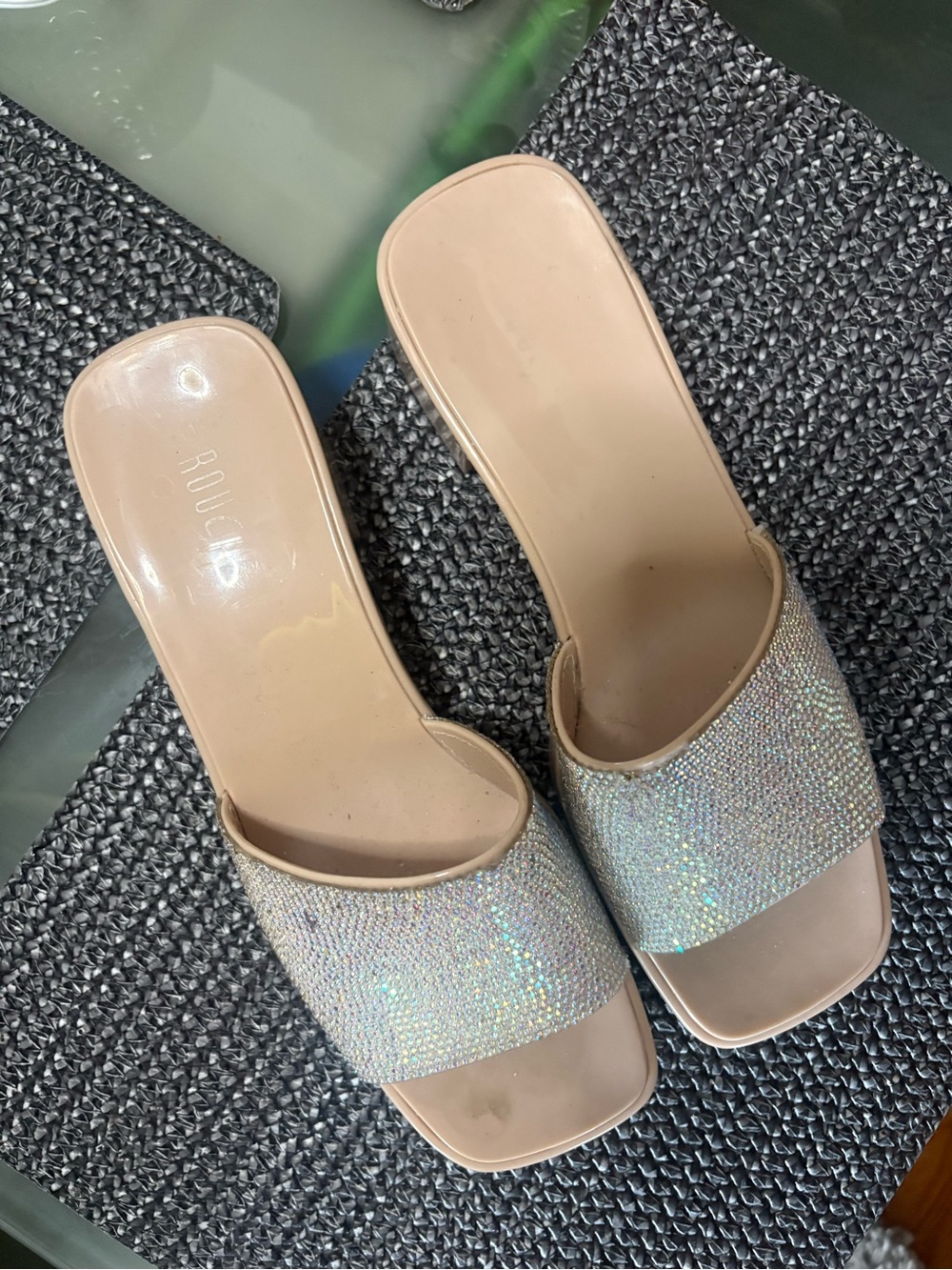 Rouje Nude Crystal-Embellished Slide Sandals